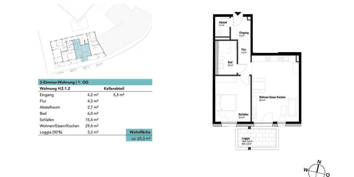 Etagenwohnung Neu-Ulm Ludwigsfeld - 2 Zimmer, 65 m&sup2;, 391.800&euro; | Angebot:25681555