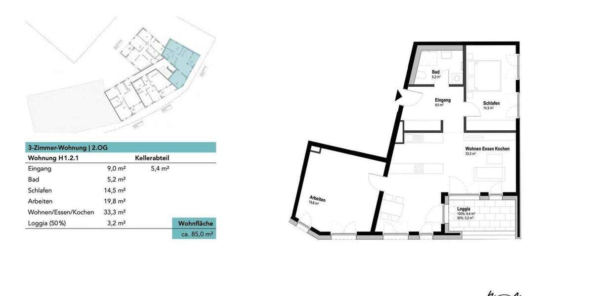 Etagenwohnung Neu-Ulm Ludwigsfeld - 3 Zimmer, 85 m&sup2;, 497.250&euro; | Angebot:25681543