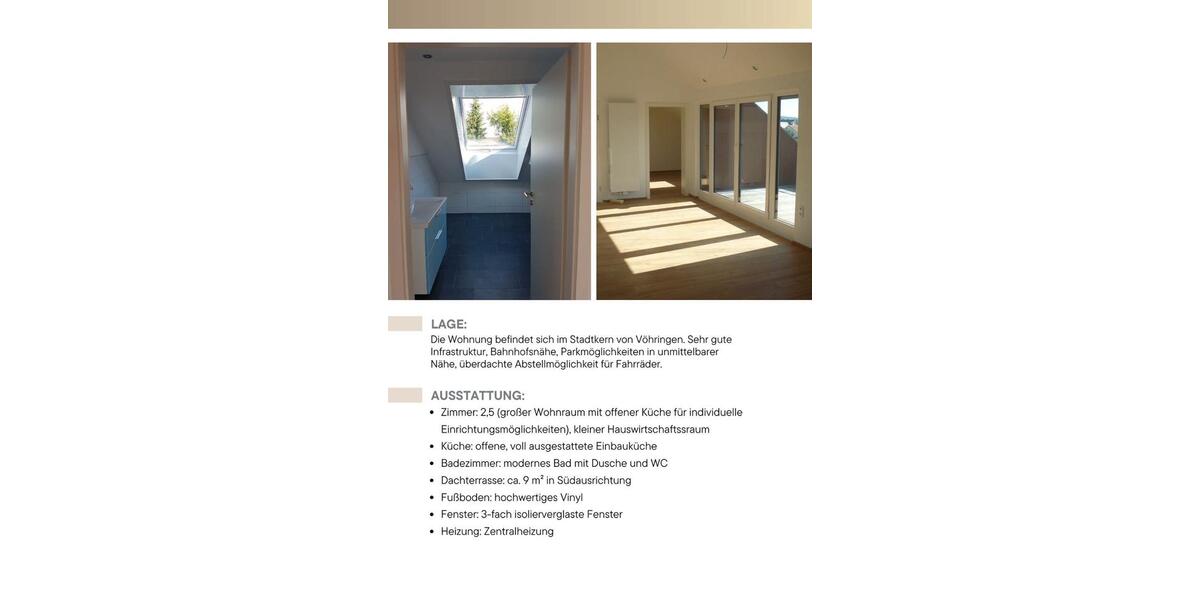 Dachgeschoßwohnung Vöhringen - 2 Zimmer, 94 m&sup2;, 940&euro; | Angebot:25272856