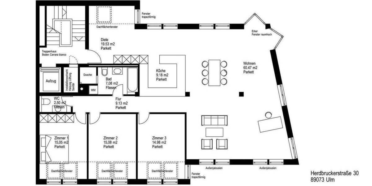 Etagenwohnung Ulm Mitte - 7 Zimmer, 151 m&sup2;, 720.000&euro; | Angebot:25864338