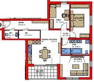 Etagenwohnung Senden Ay - 4 Zimmer, 97 m&sup2;, 1.370&euro; | Angebot:25898967