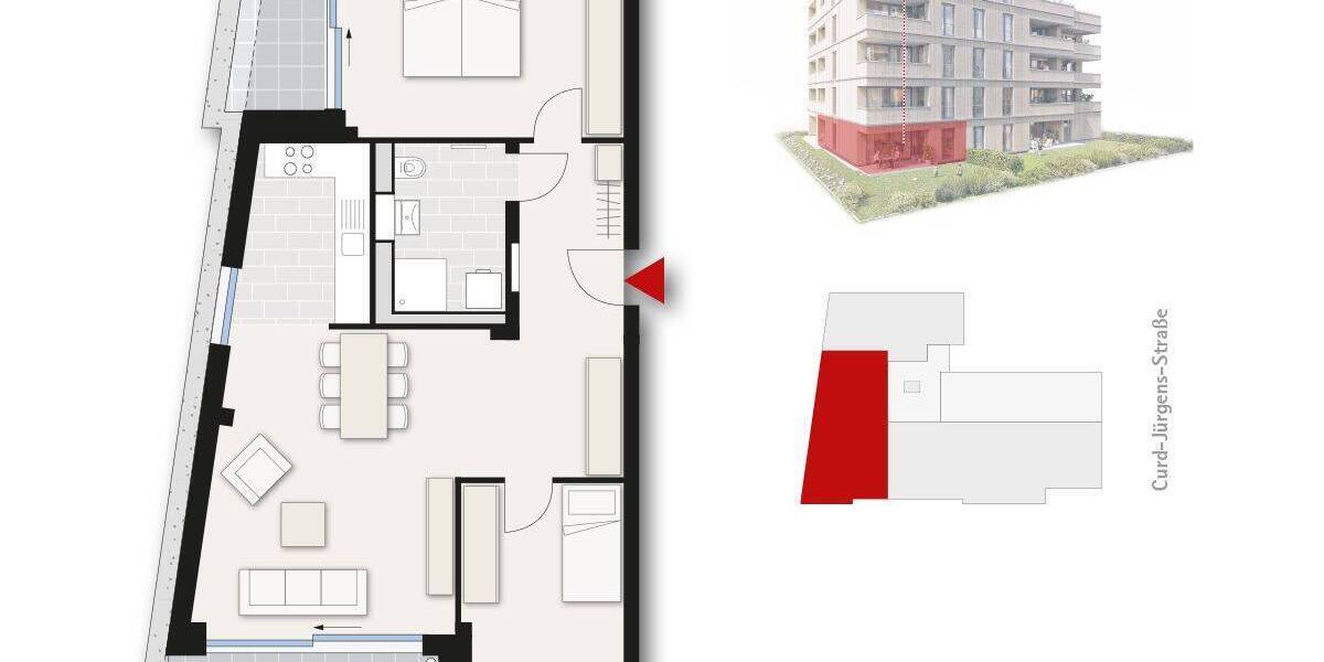 Etagenwohnung Neu-Ulm Stadtmitte - 3 Zimmer, 82 m&sup2;, 479.000&euro; | Angebot:25747911