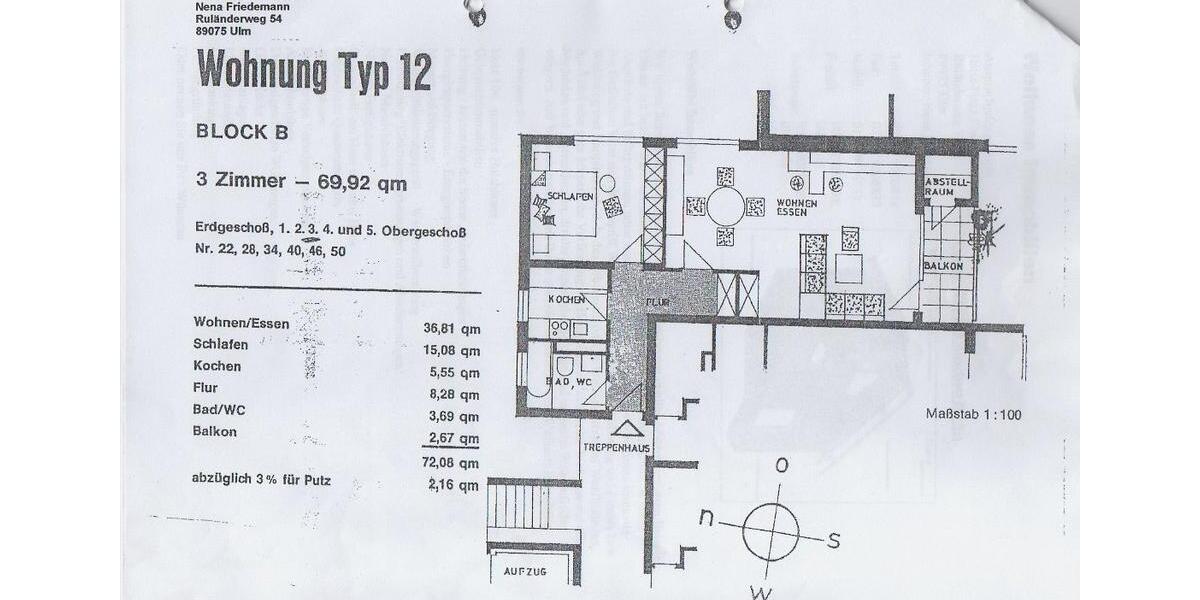 Etagenwohnung Neu-Ulm Ludwigsfeld - 3 Zimmer, 70 m&sup2;, 279.000&euro; | Angebot:26789107