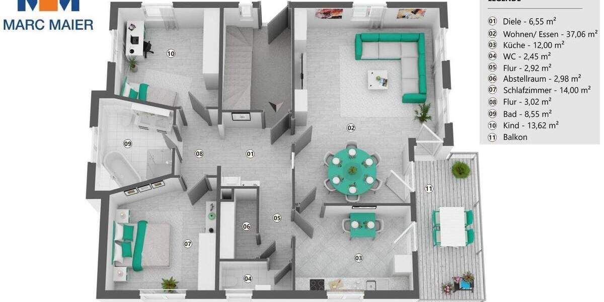 Etagenwohnung Blaustein Ehrenstein - 4 Zimmer, 106 m&sup2;, 419.000&euro; | Angebot:25733298