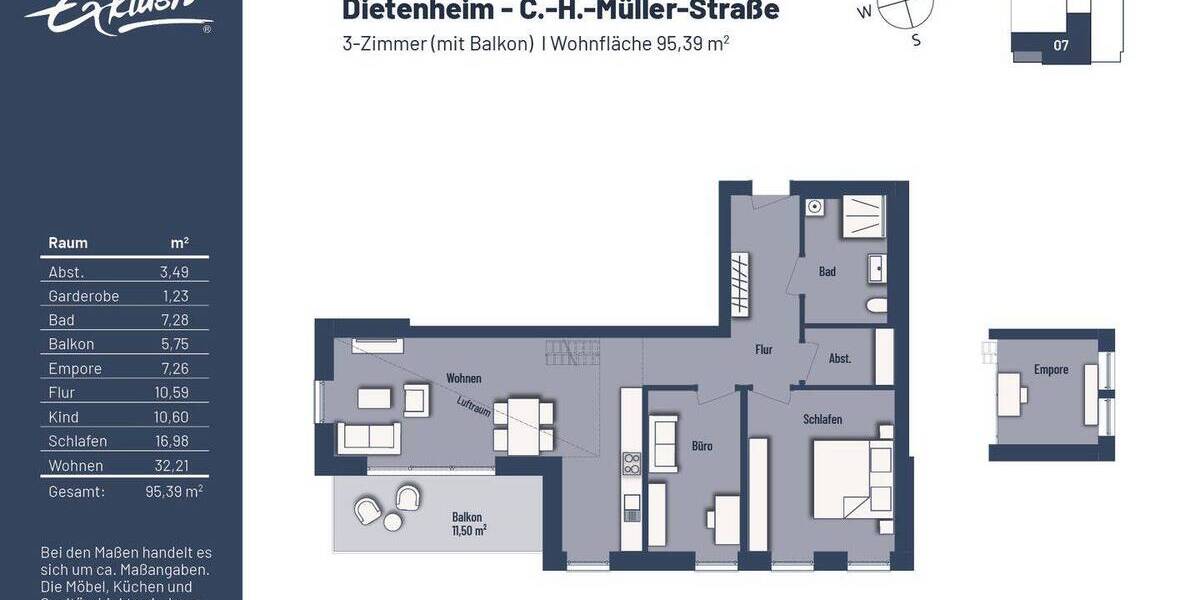 Etagenwohnung Dietenheim - 3 Zimmer, 95 m&sup2;, 441.500&euro; | Angebot:25800082