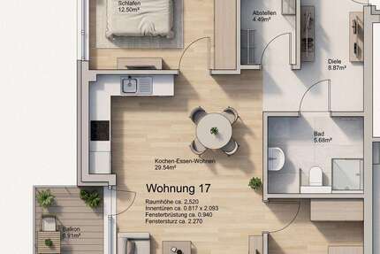 Wohnung Ulm-Wiblingen Wiblingen - 3 Zimmer, 74 m&sup2;, 1.290&euro; | Angebot:26164126