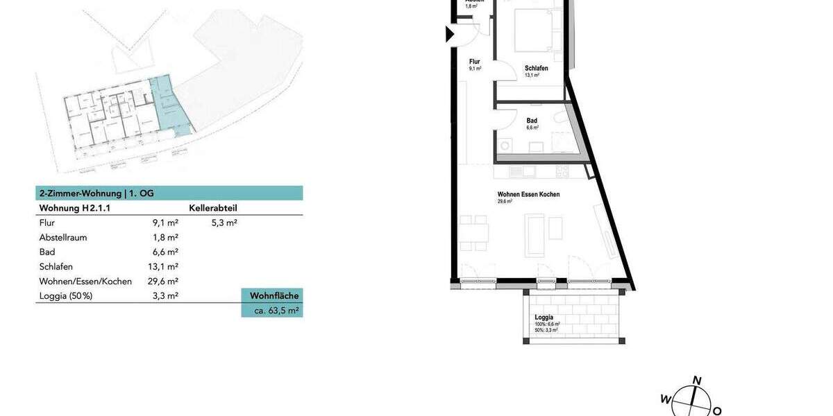 Etagenwohnung Neu-Ulm Ludwigsfeld - 2 Zimmer, 63 m&sup2;, 381.000&euro; | Angebot:25681542