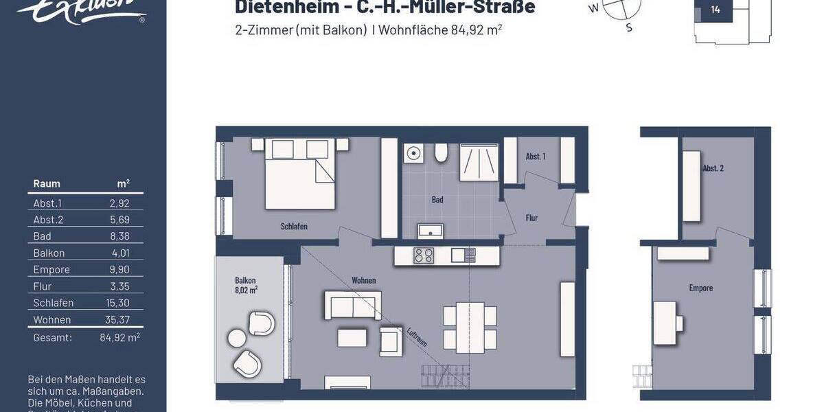 Etagenwohnung Dietenheim - 2 Zimmer, 84 m&sup2;, 396.500&euro; | Angebot:25690452