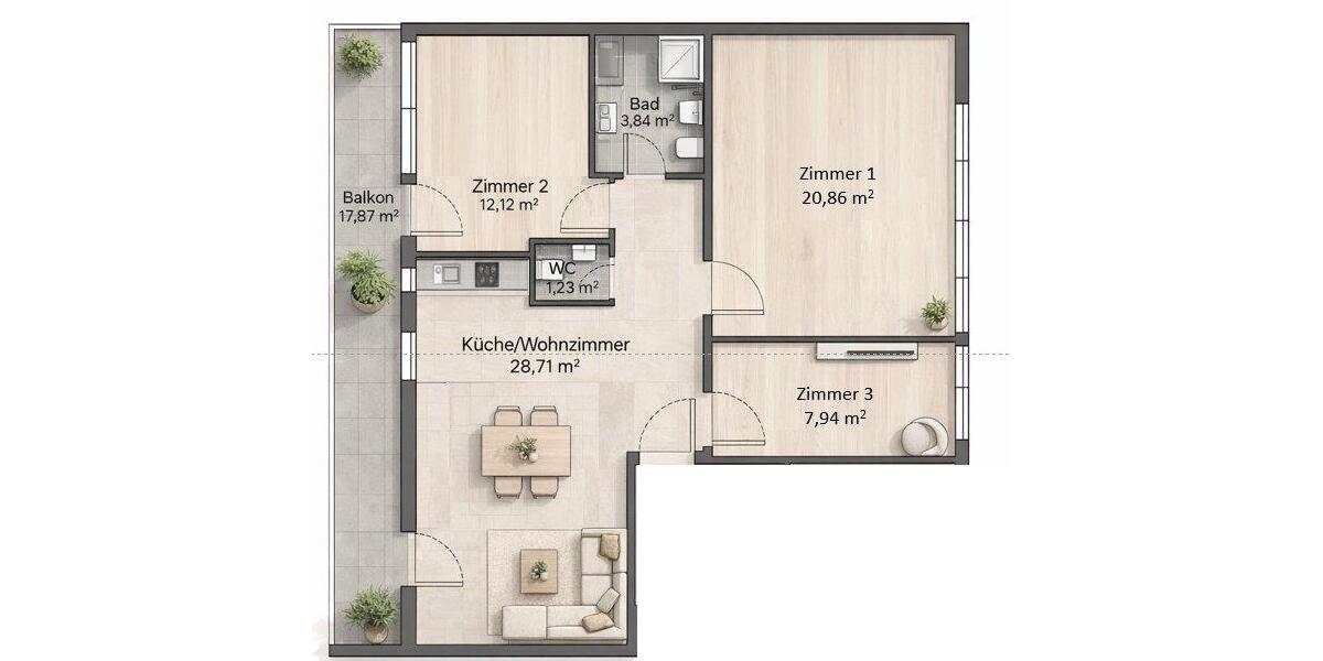 Etagenwohnung Neu-Ulm Ludwigsfeld - 4 Zimmer, 79 m&sup2;, 329.000&euro; | Angebot:26187444