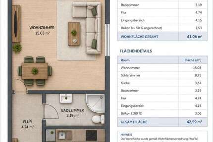 Wohnung Geislingen - 2 Zimmer, 43 m&sup2;, 600&euro; | Angebot:26989541