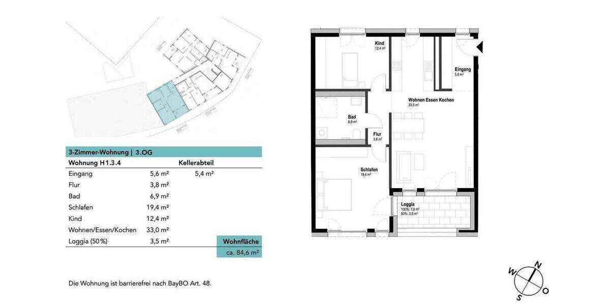 Etagenwohnung Neu-Ulm Ludwigsfeld - 3 Zimmer, 84 m&sup2;, 499.140&euro; | Angebot:25681539