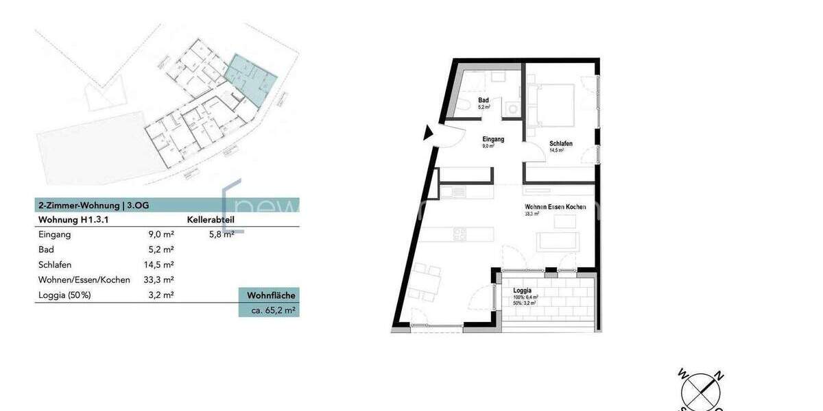 Etagenwohnung Neu-Ulm Ludwigsfeld - 2 Zimmer, 65 m&sup2;, 397.720&euro; | Angebot:25734306