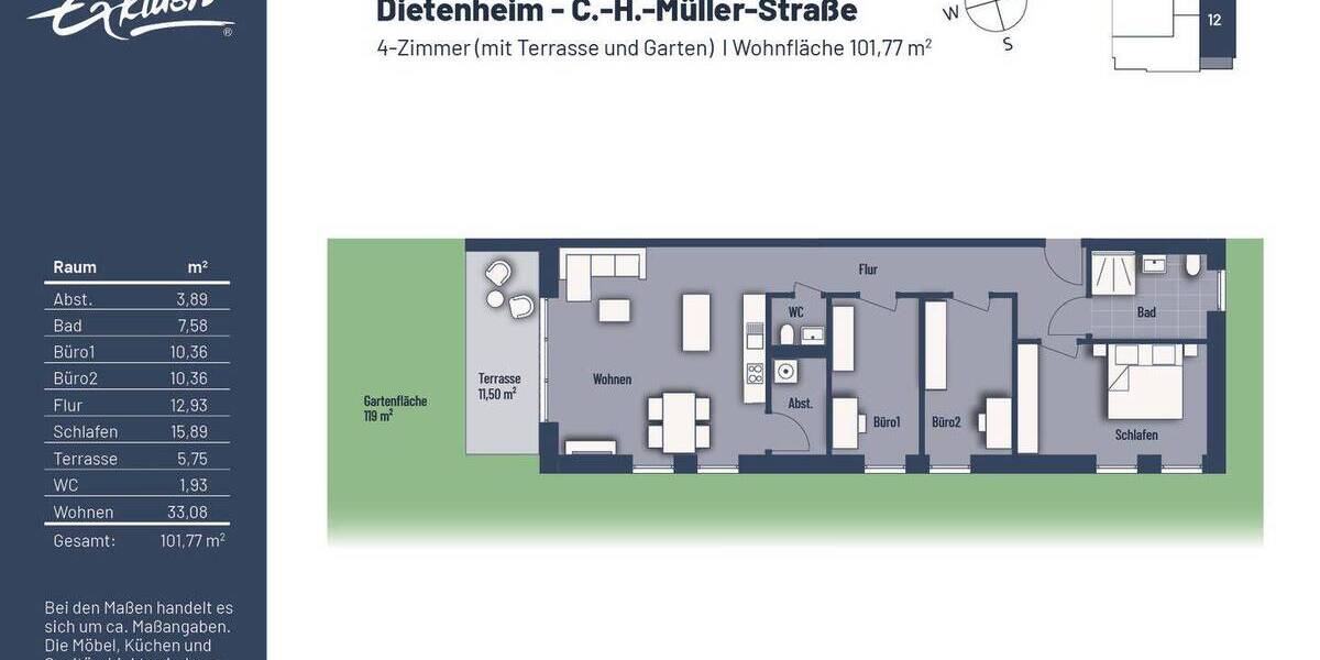 Etagenwohnung Dietenheim - 4 Zimmer, 101 m&sup2;, 466.500&euro; | Angebot:25800090