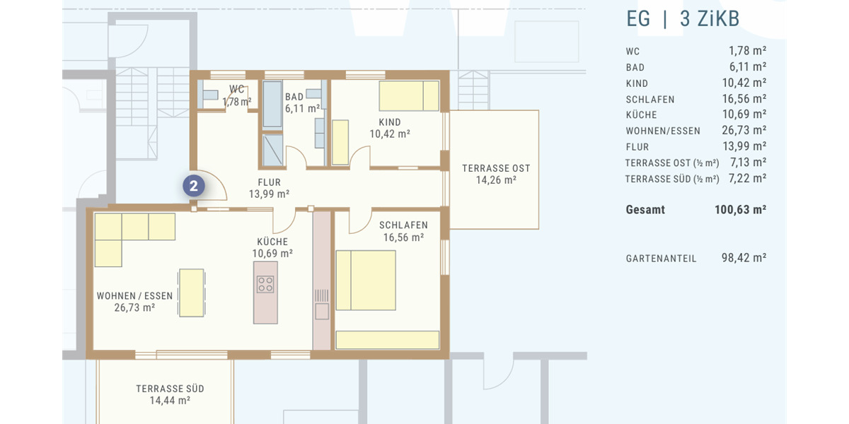 Etagenwohnung Ulm Böfingen - 3 Zimmer, 100 m&sup2;, 649.000&euro; | Angebot:25667128