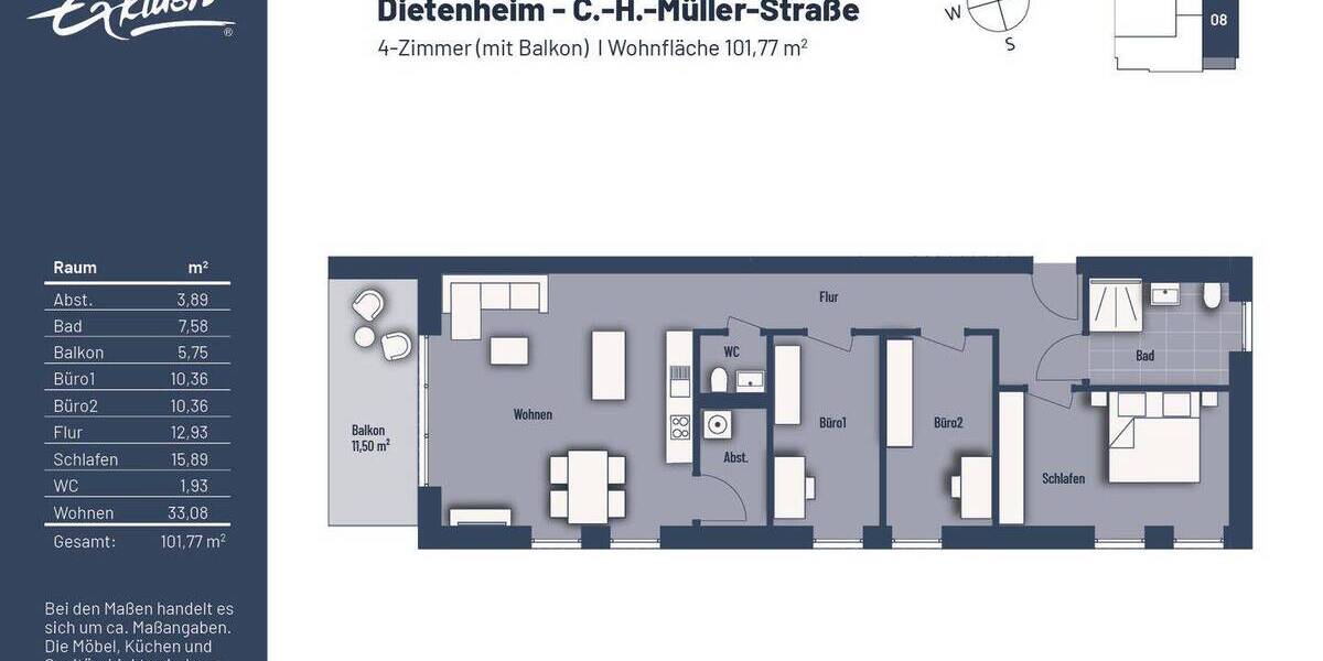 Etagenwohnung Dietenheim - 4 Zimmer, 101 m&sup2;, 466.500&euro; | Angebot:25745253