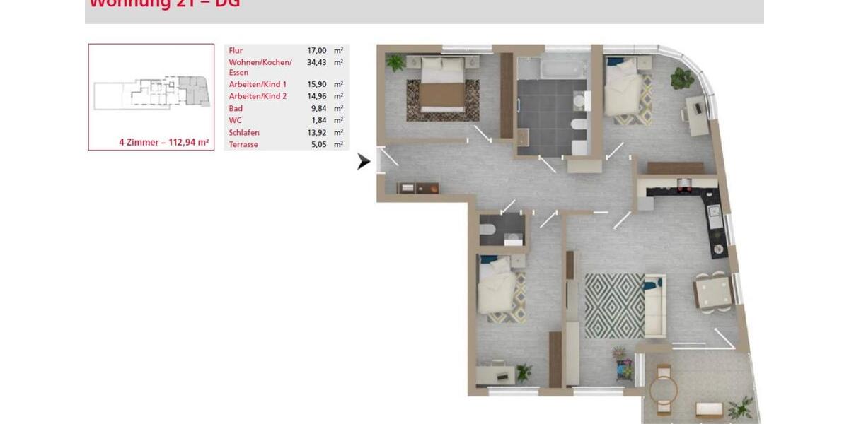 Etagenwohnung Günzburg - 3 Zimmer, 97 m&sup2;, 1.261&euro; | Angebot:20443073