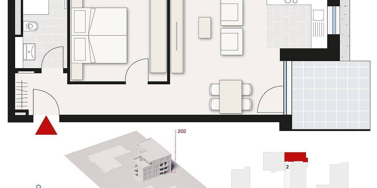 Etagenwohnung Dornstadt - 2 Zimmer, 48 m&sup2;, 274.000&euro; | Angebot:25837929