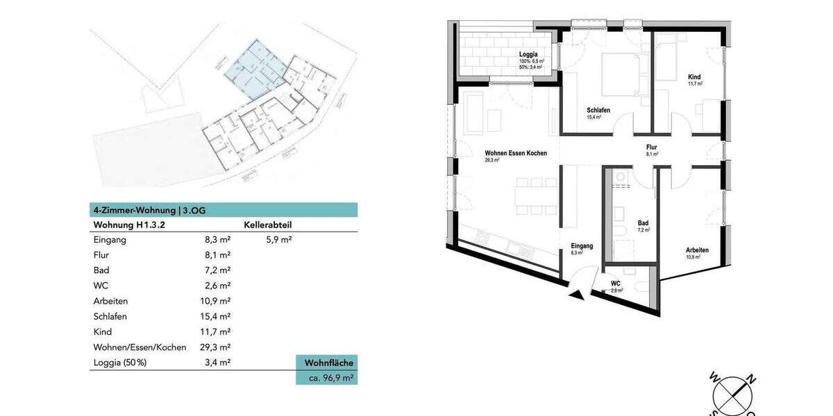 Etagenwohnung Neu-Ulm Ludwigsfeld - 4 Zimmer, 96 m&sup2;, 562.020&euro; | Angebot:25681540