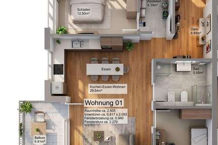 Wohnung Ulm-Wiblingen Wiblingen - 3 Zimmer, 74 m&sup2;, 1.200&euro; | Angebot:26164125