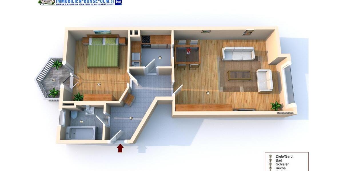 Etagenwohnung Leipheim - 2 Zimmer, 60 m&sup2;, 735&euro; | Angebot:25273026