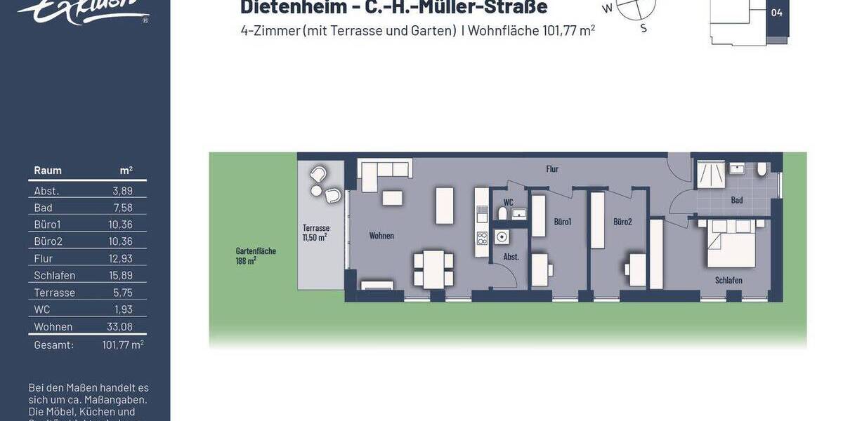 Etagenwohnung Dietenheim - 4 Zimmer, 101 m&sup2;, 466.500&euro; | Angebot:25777333